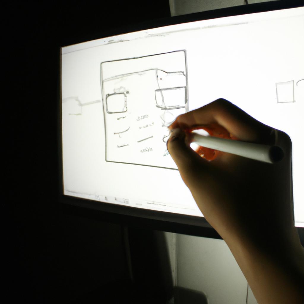 Person wireframing on computer screen